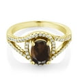 thumbnail image 2 of Gem Stone King 1.91 Ct Oval Brown Smoky Quartz 18K Yellow Gold Plated Silver Ring (Size 5), 2 of 4