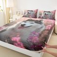 thumbnail image 3 of jejeloiu Cute Puppy Dogs Bed Sheets,Pink Flowers Blossom King Sheets For Girls Boys 4pcs, 3 of 7