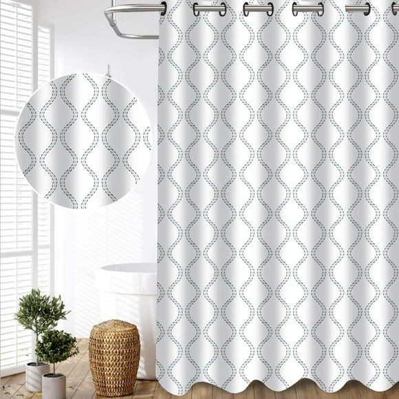 Canadian Linen Hookless Shower Curtains, 72"x72", Mildew Water Resistant Washable Polyester Bathtub Shower Curtains for Bathroom, White Snack