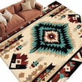 thumbnail image 2 of 5x7 Washable Area Rug, Abstract Ethnic Style Non-Slip Large Rectangle Rug for Living Room Bedroom, Retro Brown Red Weaving Pattern Indoor Floor Mat for Home Decor, 2 of 9