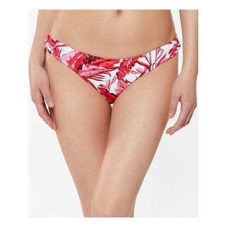 JESSICA SIMPSON Women s White Palm Print Stretch Side-Twist Bikini Moderate Coverage Textured Paradiso Hipster Swimsuit Bottom M