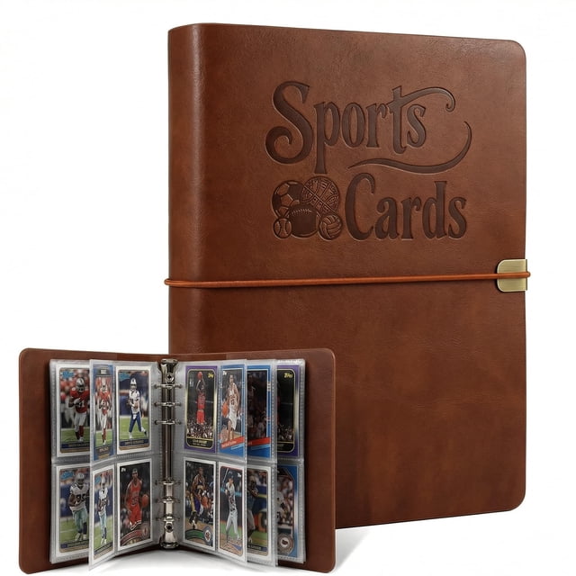 Álbum para tarjetas deportivas IdeaMarlle de cuero, 200 bolsillos, 6 anillas