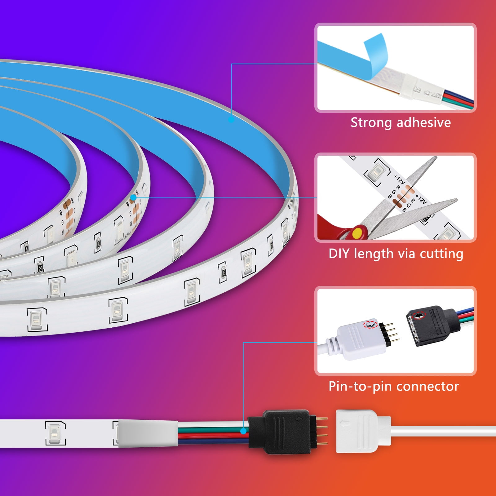 LED Strip Lights,Flexible Color Changing LED Strip Lights 49.2ft/15M RGB LED Light Strip SMD3528 LED Tape Lights with Remote Controller and 12V Power Supply for Home, Bedroom, Kitchen