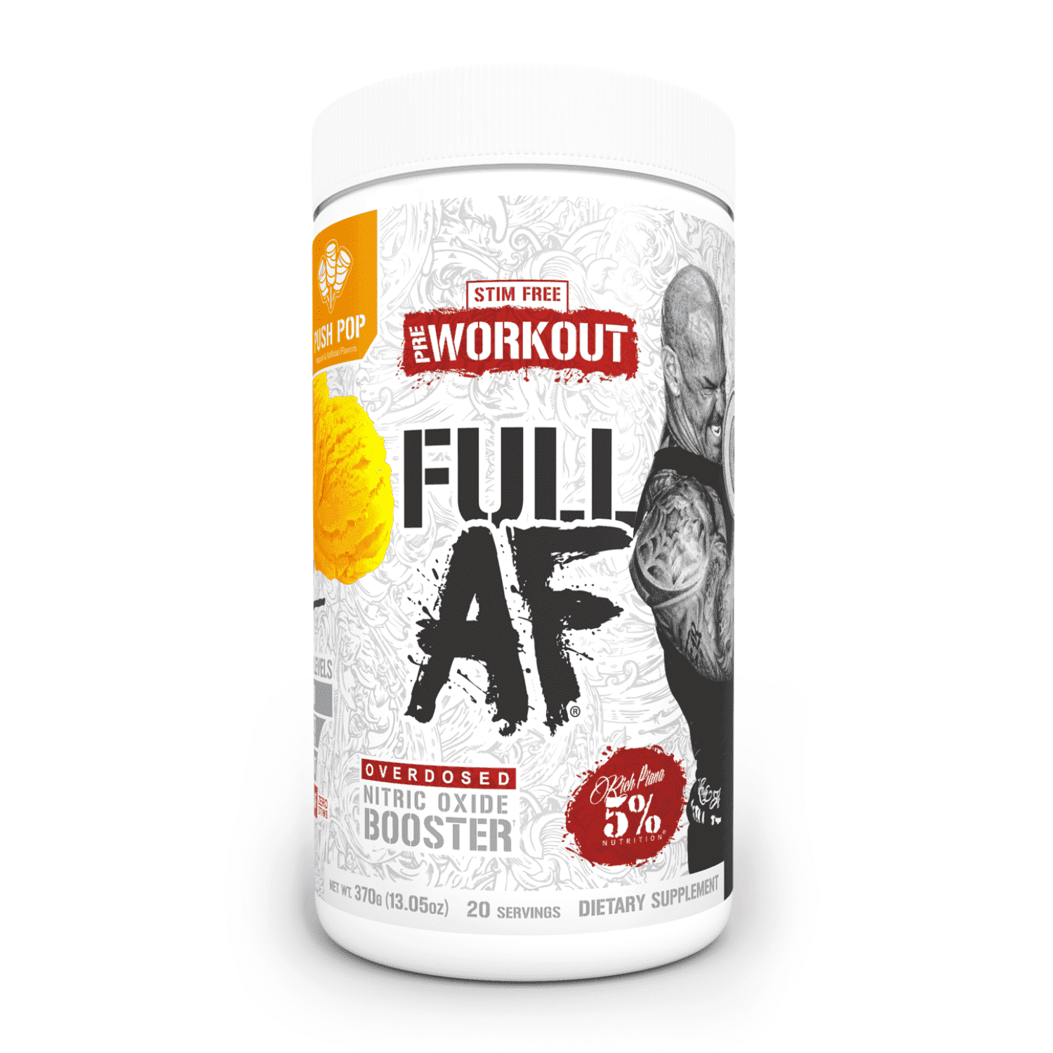 5% Nutrition Full AF Pre-Workout Stim-Free Powder Supplement, Caffeine-Free Max Pumps, 20 Servings (Push Pop)