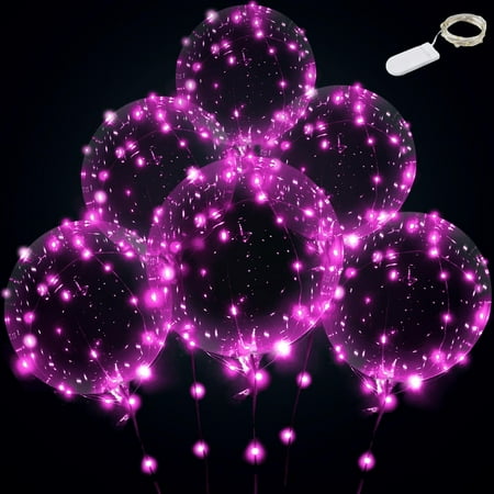 Pink Led Light Up Balloons Clear Bobo Balloons with Lights , Weddings, Banquets, Valentine's Day, Anniversary, House Party, Family Reunion, Birthday and Event Centerpieces