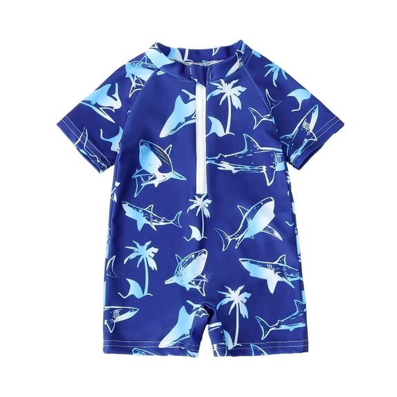 Baby Boy Swimsuit Infant Rash Guard Swimwear One Piece Short Sleeve Zipper Swimwear Sun Protection Bathing Suit,Dark Blue