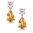 thumbnail image 2 of Gem Stone King 18K Rose Gold Plated Silver Yellow Citrine and White Topaz Teardrop Dangle Drop Earrings for Women (7.58 Cttw, Gemstone Birthstone, Pear Shape 12x8MM, Round 6MM), 2 of 4