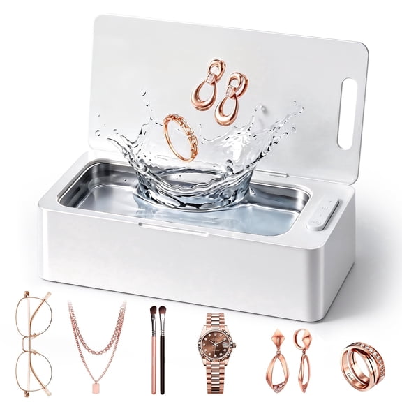 Ultrasonic Jewelry Cleaner Machine for Eyeglass, Sunglasses, Ring, Watch Strap, One-Touch Operation, 3 Timer Modes