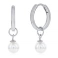 thumbnail image 2 of Boucles d'Oreilles Créoles Rondes en Argent Sterling 925 Rhodié 6mm Charme Perle 14mm, 2 of 2