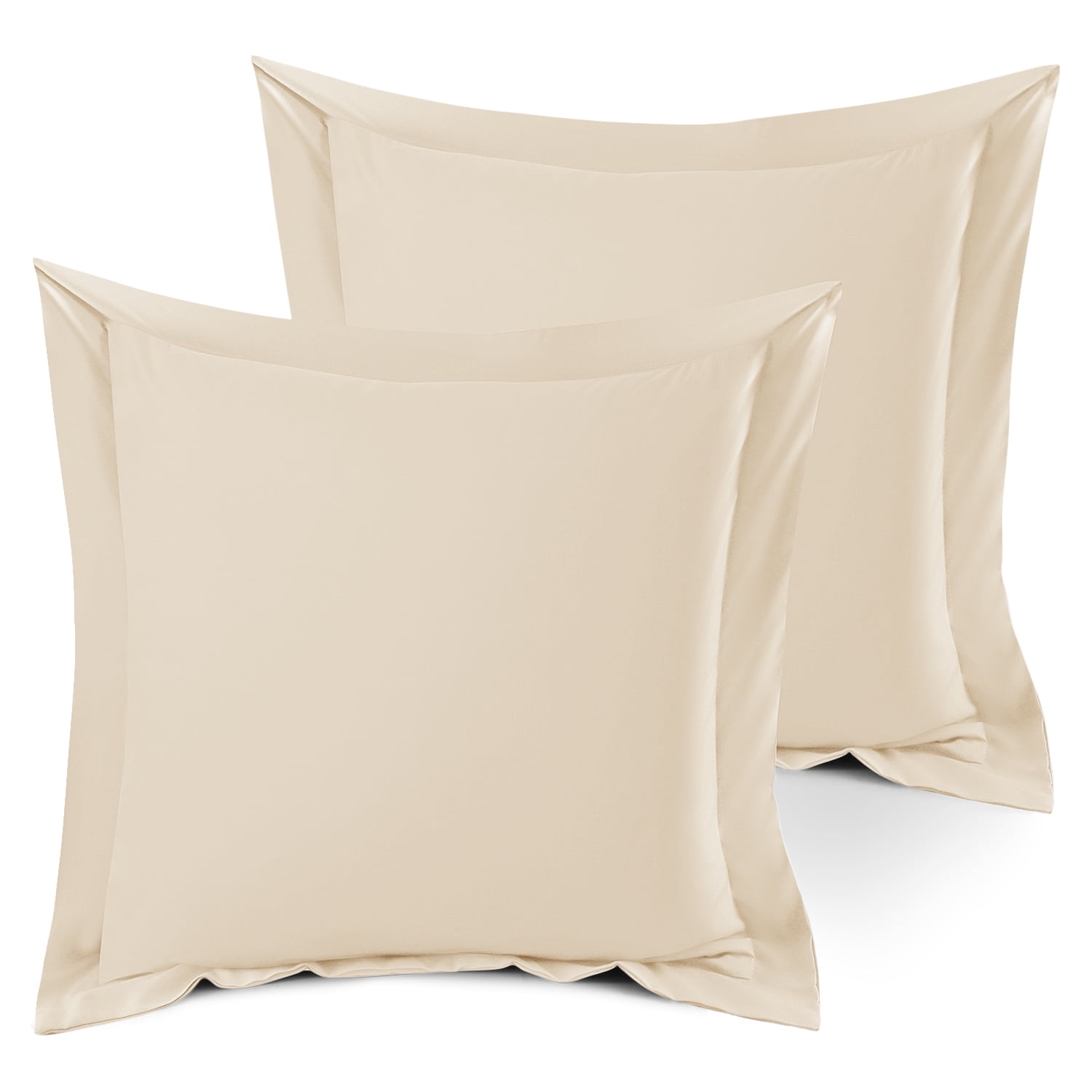 Set of 2 Euro 18"x18" Size Pillow Shams Beige Cream, Hotel Luxury Soft Double Brushed Microfiber