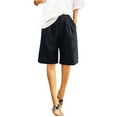 thumbnail image 6 of Aobny Bermuda Cute Women's Plus Shorts Pockets Black Shorts Cotton Linen Knee Length High Waisted Vacation Pants,XXXL, 6 of 7