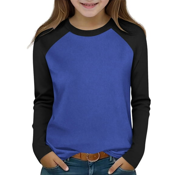 yillto Girls T Shirts Long Sleeve Casual Tee Crewneck Cute Fall Blouses Color Block Tops 2-15 Years
