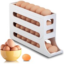 4 Tiers Egg Holder for Fridge - Auto Rolling Fridge Egg Organizer, Egg Dispenser for Refrigerator, Large Capacity Stores 30 Eggs - Space-Saving (White-1 pc)