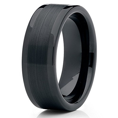 8mm Black Tungsten Carbide Ring Brushed Center Custom Engraved Comfort Fit Band (6)