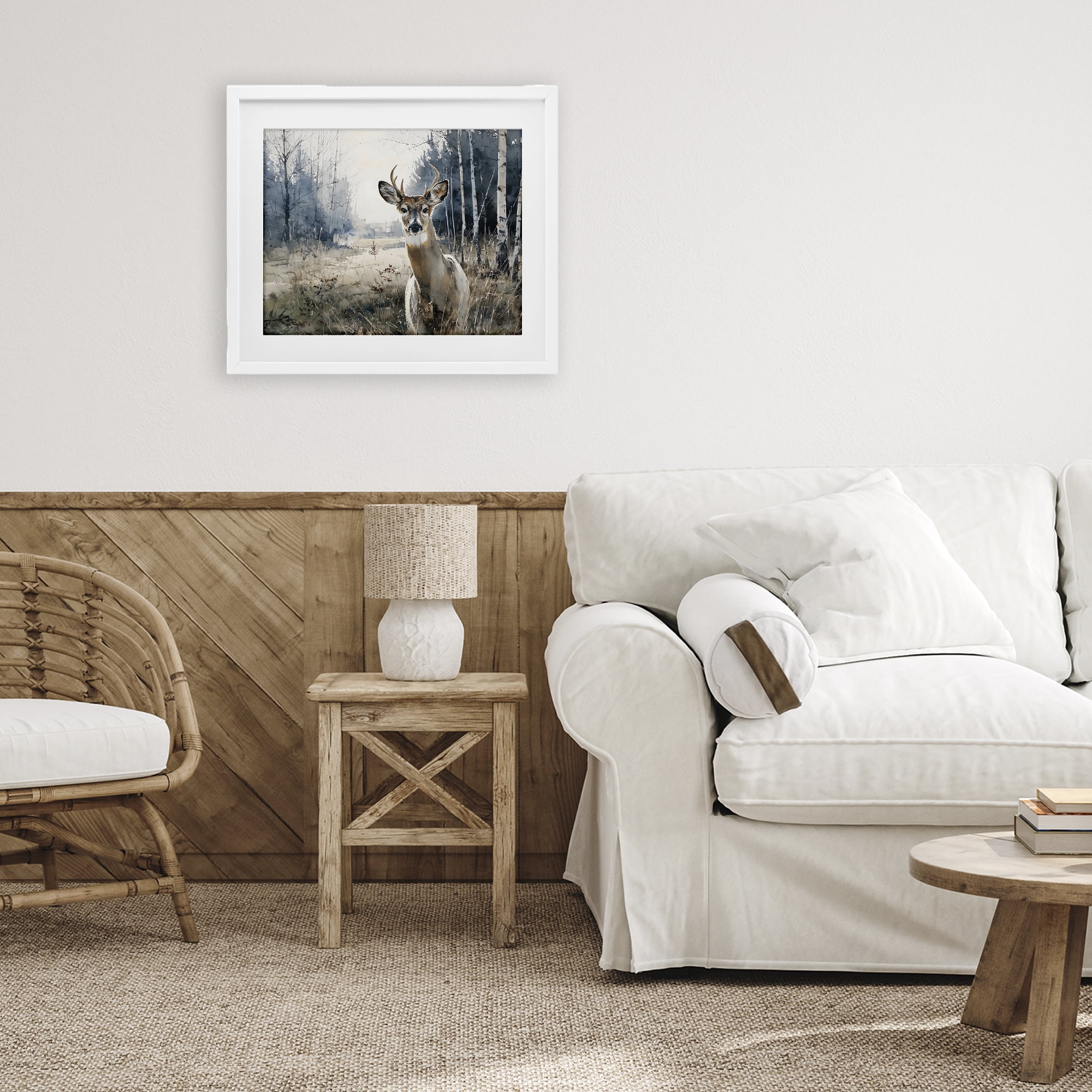 Stupell Industries Deer in Winter Wilderness White Framed Print Under Glass, design by Franklyn Gregory