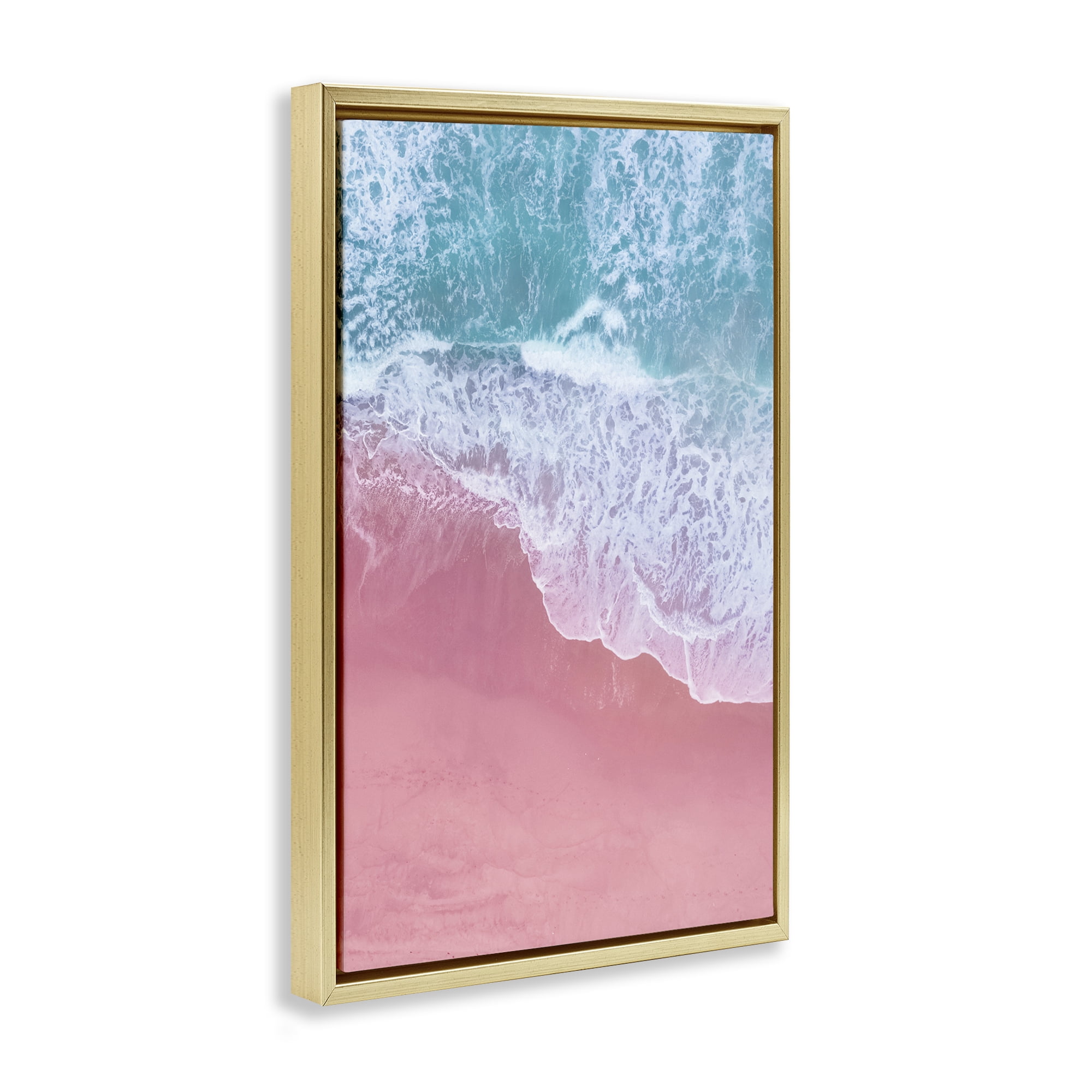 Stupell Industries Pink Surf Tide Landscape & Nature Photography Gold Floater Framed Canvas Art Print Wall Art, 21 x 31
