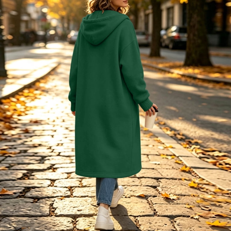 ThriftyPlait Women's Long Hooded Coat Fashion Full Zip Hoodie Jacket ...