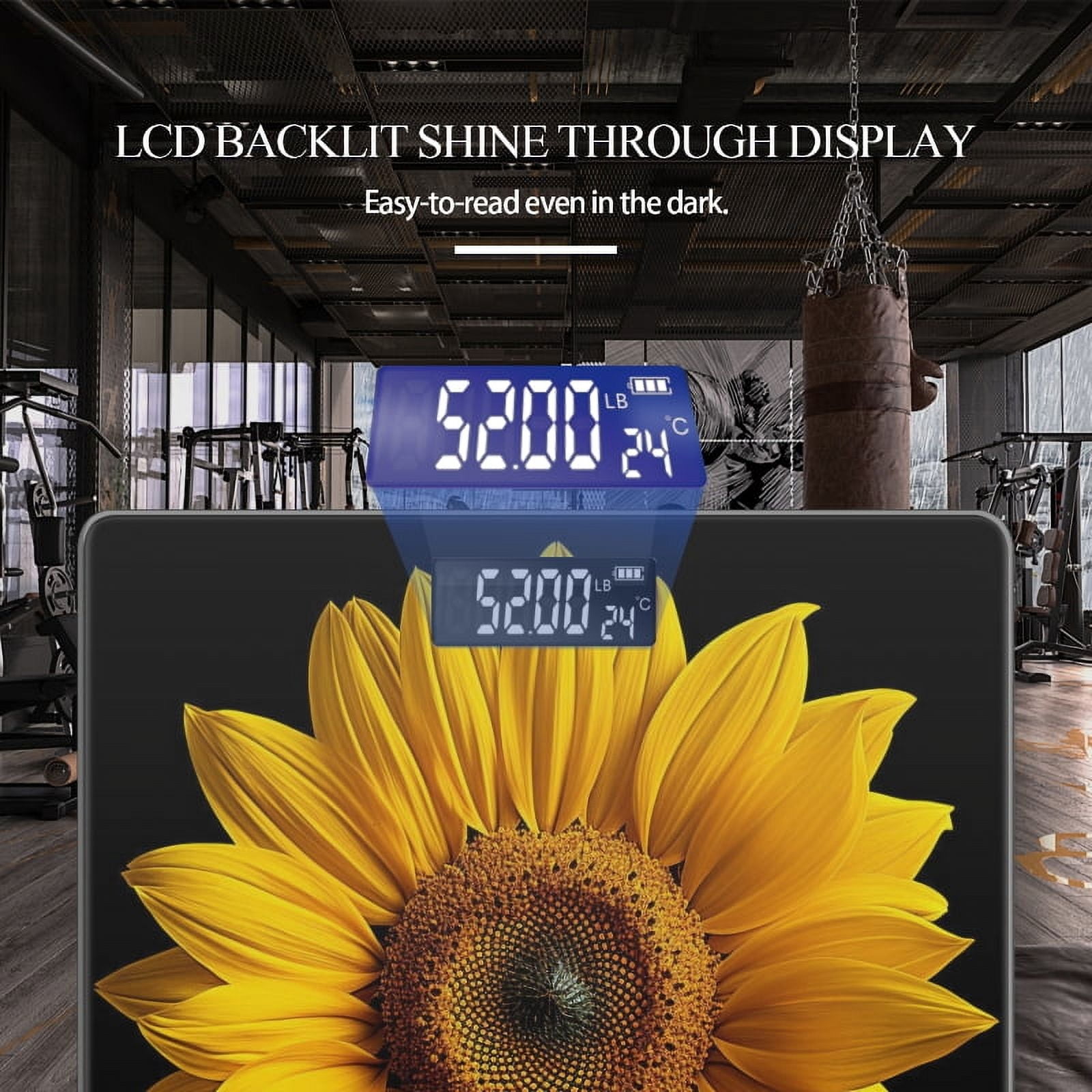 Bathroom Scale, Highly Accurate Digital Body Scale,Precisely Measures Weight up to 400 lbs-Beautiful Sunflower Olated On Black Background