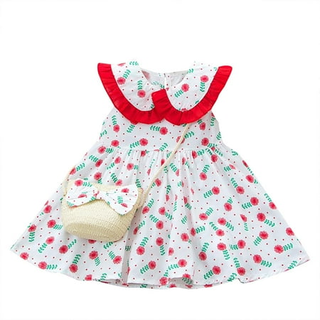 

QIPOPIQ Girls Clothes Clearance Toddler Kids Baby Girls Casual Floral Print Dress Party Princess Bag Set Outfits
