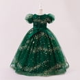 thumbnail image 6 of IVEYRTF Girls Christmas Party Dress Princess Gown with Sparkly Sequins Puffed Sleeve Tulle Skirt for Birthday Pageants Fashion Elegant Round Neck Short Sleeve Dress(Green,10-11 Years), 6 of 9