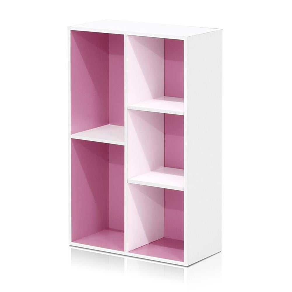 Pemberly Row Engineered Wood 5-Cube Reversible Open Shelf in White/Pink