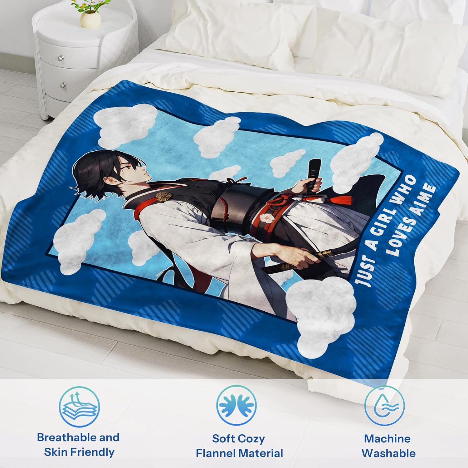 Anime Throw Blanket Gifts for Women, Just A Girl Who Loves Anime Balnket, Soft Flannel Throw Blanket for Women, Japanese Blanket Gifts for Comic Lovers Birthday Christmas 50x60 in