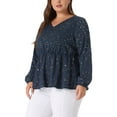 thumbnail image 4 of Agnes Orinda Women's Plus Size Valentines Day Tops Long Sleeve V Neck Peplum Ruffled Elastic Waist Blouses 3X Navy Blue, 4 of 6