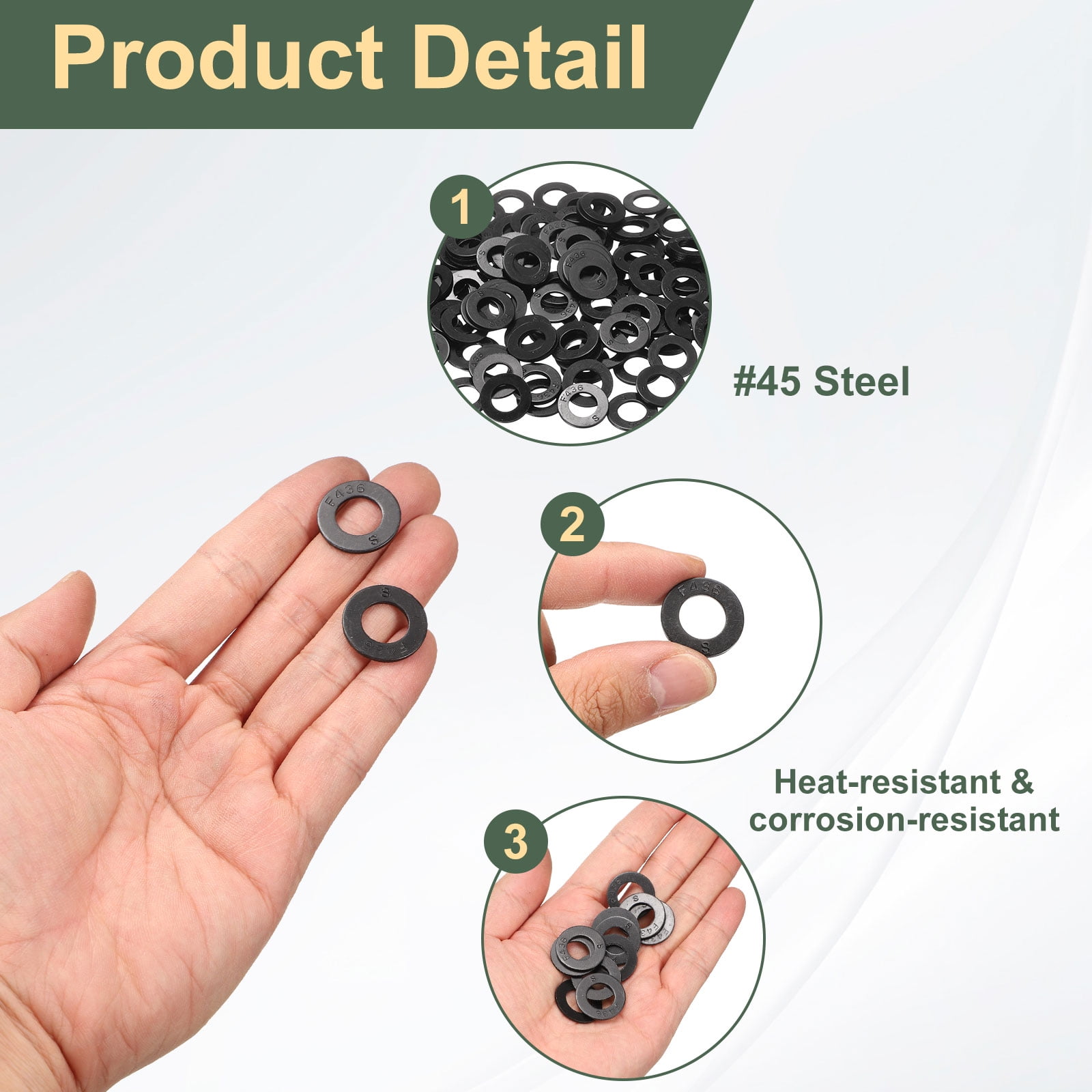 200 Pcs 3/8" Black Flat Washers, 20mm Outer Diameter, 45 Steel Metal Washer for Screws and Bolts