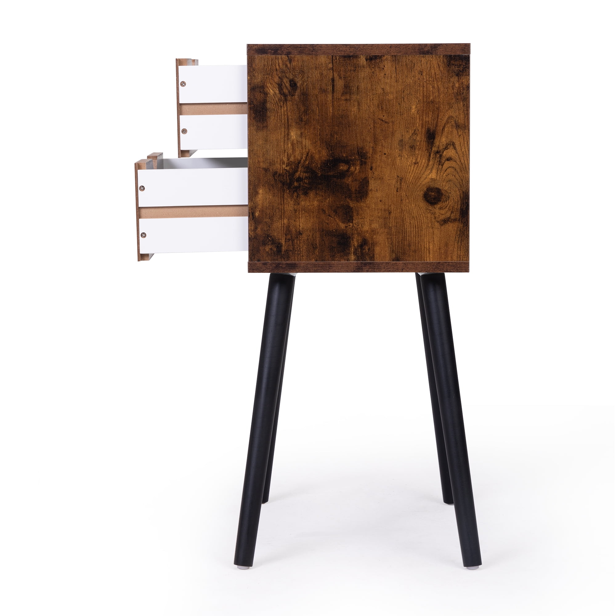Jaxpety Modern Nightstand with 2 Drawers, Set of 2, Rustic Brown