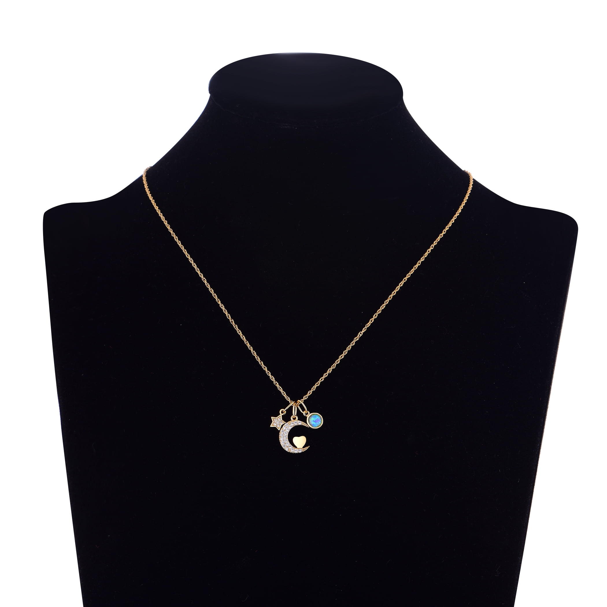Brilliance Fine Jewelry 14KT over Sterling Moon and Star Cluster Necklace