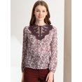 thumbnail image 2 of Allegra K Blusa Floral De Manga Larga Con Panel De Encaje Y Cuello Con Volantes Para Mujer Rosa L Unique Bargains Blusa, 2 of 6
