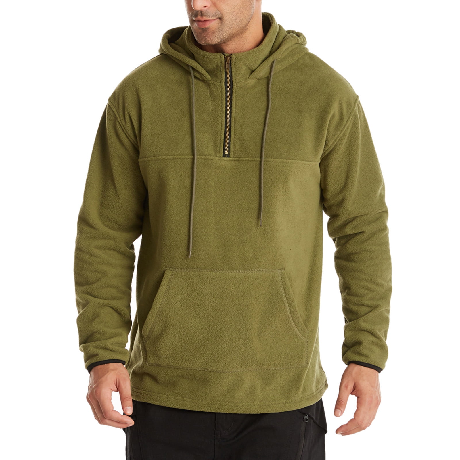 Hoodies For Men Autumn And Winter Double Faced Fleece Plus Size Hoodie Outdoor Solid Color Sweater Green XL JE Walmart