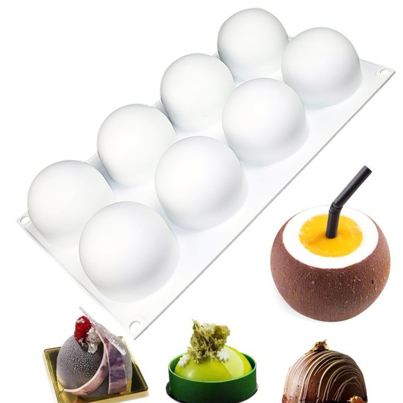 OCPO KITCHEN 3D Sphere Silicone Mold for Baking Mousse Cake Candy Pastry Chocolate Truffle Jelly Cookie Pudding, Ball Shape (8-Cavity)
