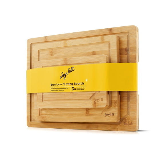 JoyJolt Bamboo Cutting Boards with Juice Grooves- Set of 3 Multi- Sized