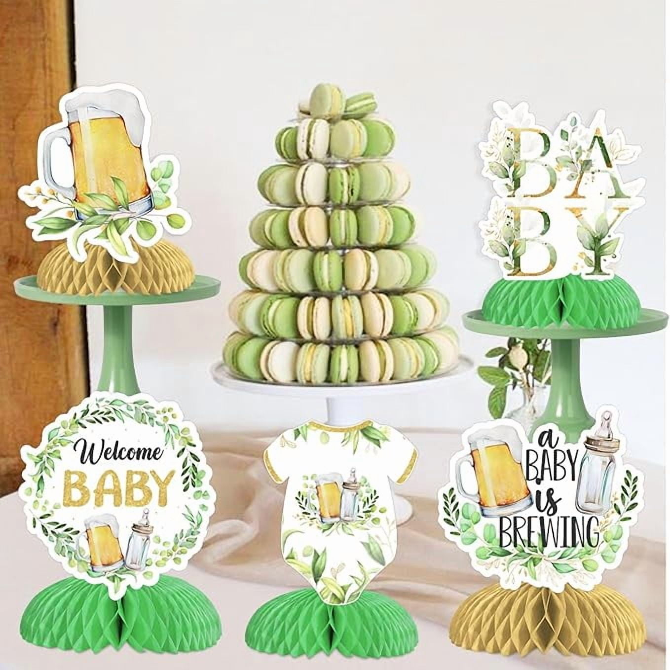 A Baby is Brewing Baby Shower Decorations Greenery - 8PCS Beer Baby Shower Honeycomb Centerpieces, Sage Green Beer Bottle Baby Brewing Gender Reveal Pregnancy Celebration Party Supplies