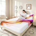 thumbnail image 3 of Manfei Watercolor Ink Painting Bed Sheets, Modern Abstract Art Fuul Size Sheets, Multicolor Purple Orange, Black Reversible 4 Pieces1 Flat Sheet + 1 Fitted Sheet + 2 Pillowcases, 3 of 6