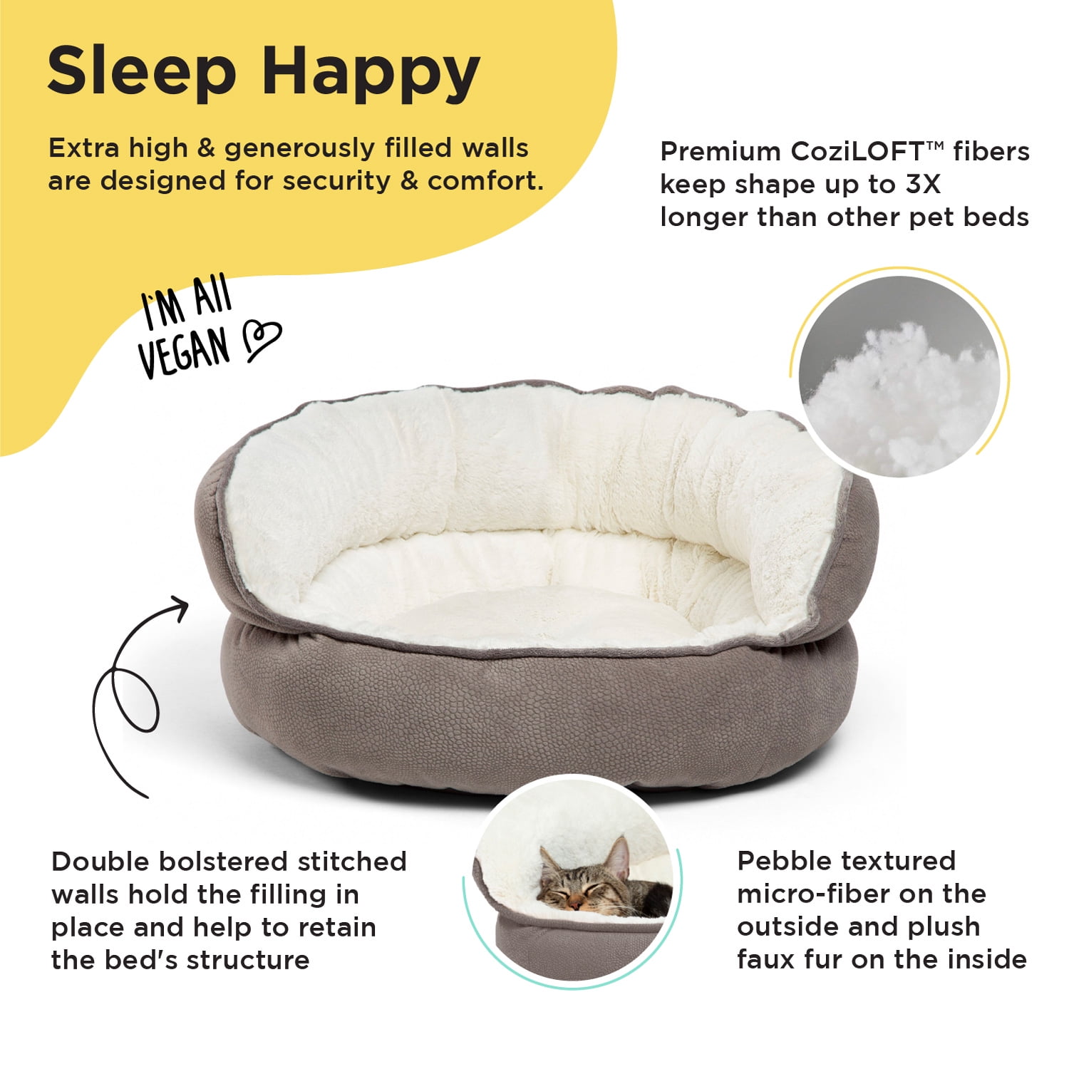 Best Friends by Sheri Pet Throne High Bolster Orthopedic Relief Cat and Dog Bed, Gray, Mini