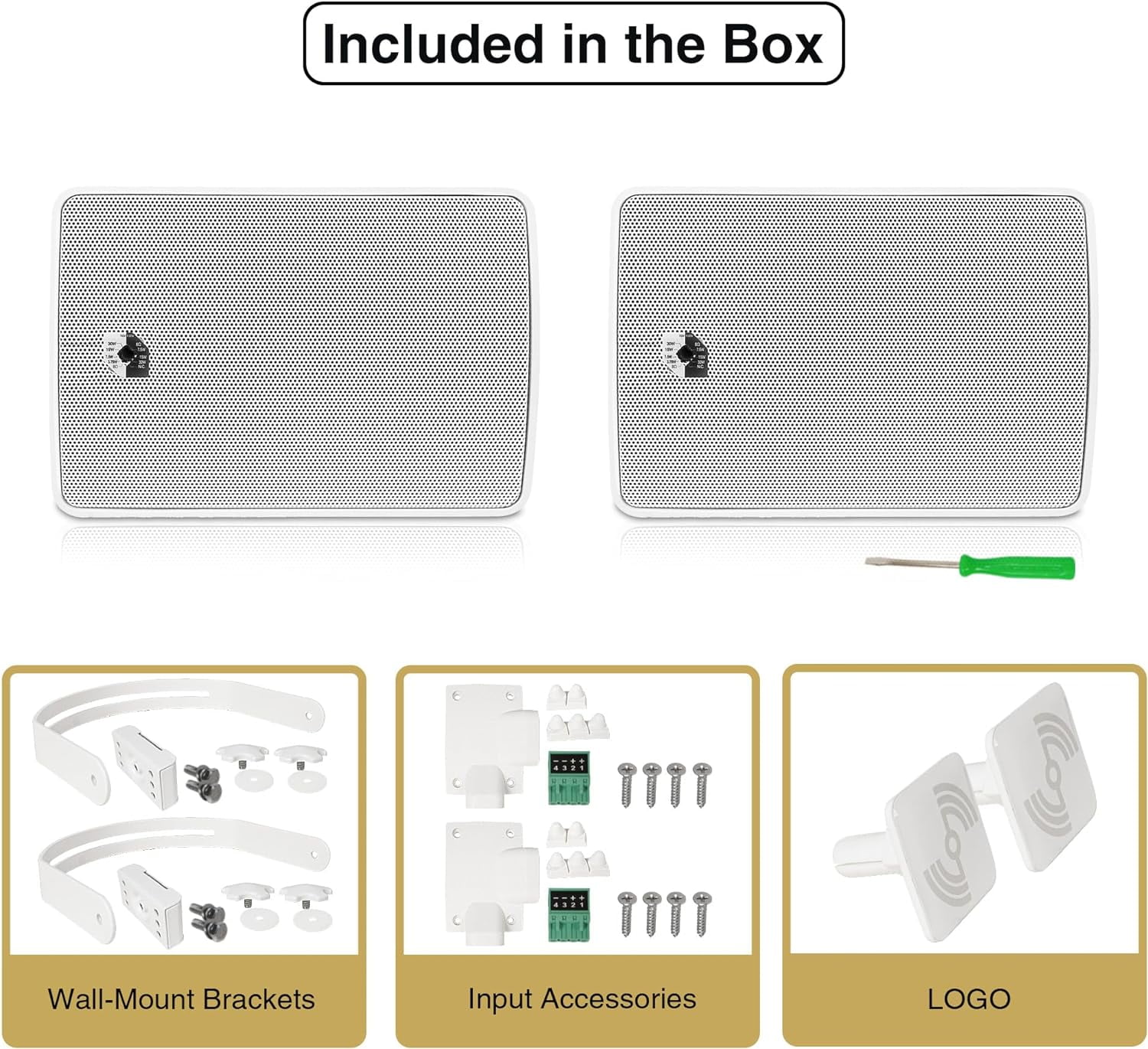 Sound Town Commercial Restaurant Bluetooth Amplifier + Surface-Mount Speaker Set, with One 2-Zone 70V/100V Amplifier with Bluetooth, 4 x 4.5-Inch Surface-Mount Speakers, White (PAC80X4TV4W)