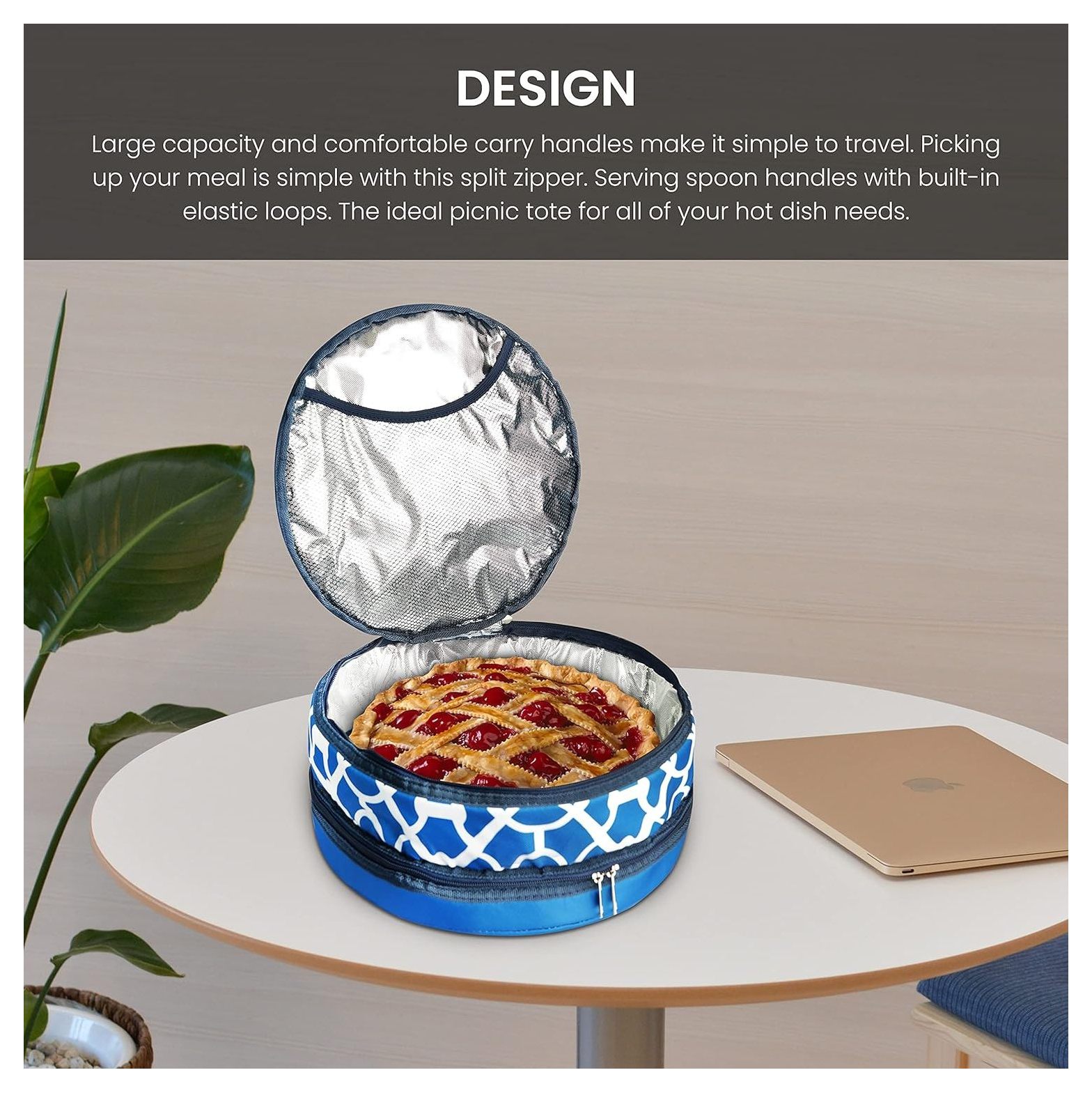 Lwory Pie Carrier, Round Thermal Casserole Carrier, Reusable Insulated Lunch Cooler Bag, Lightweight and Durable, Bags for Picnic, Potluck Trip