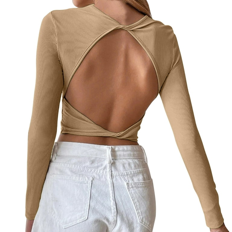 PMUYBHF Backless Top with Built in Bra Plus Size Womens Backless Casual  Cropped Slim Long Sleeve T Shirt Top Womens Fashion Womens Halter Tops with  Built in Bra Plus Size 11.99 