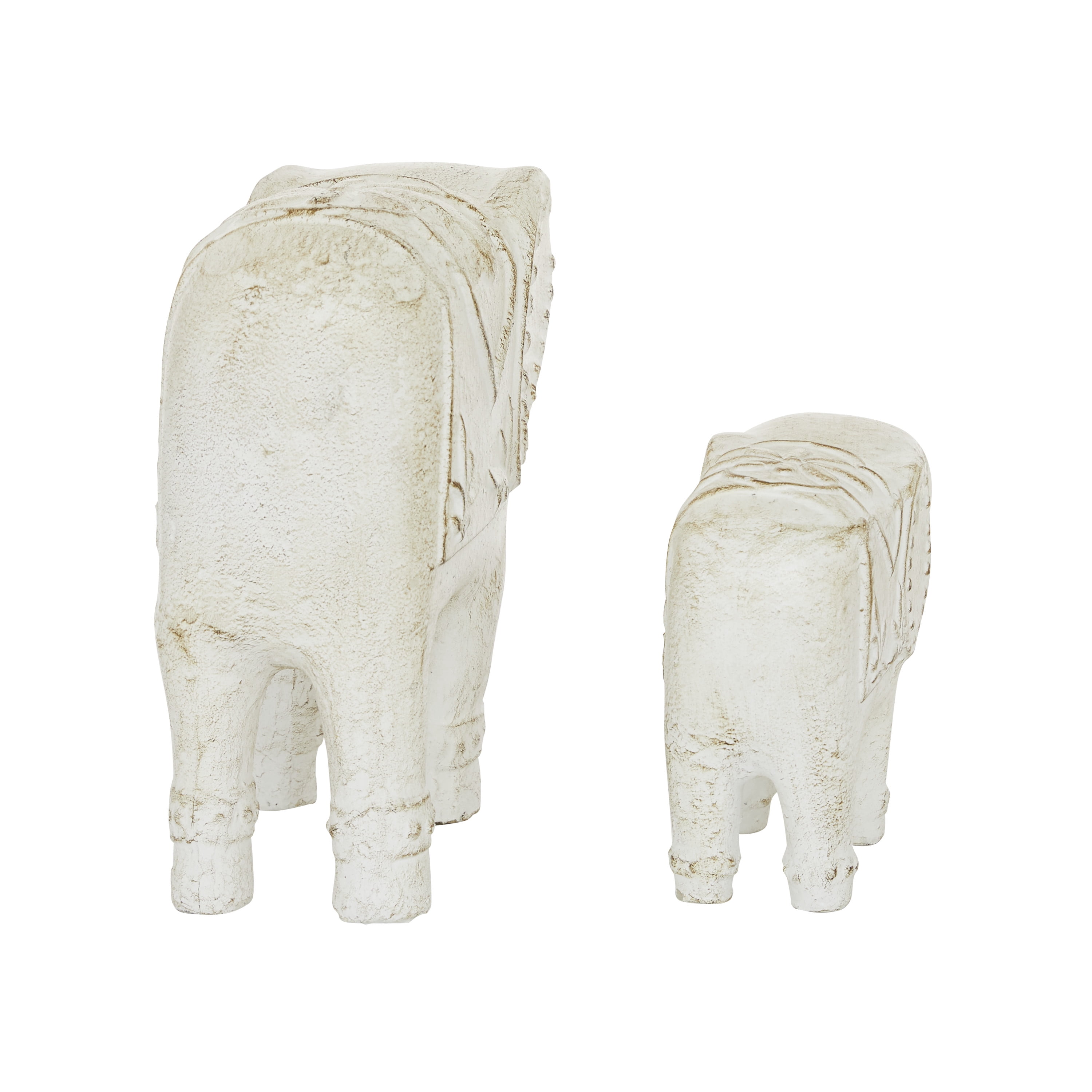 9", 13"W White Ceramic Elephant Sculpture, by DecMode (2 Count)