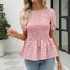 thumbnail image 3 of Camiseta de verano con estampado floral, dobladillo con volantes y mangas cortas abullonadas y fruncidas de color rosa elástico, 3 of 6