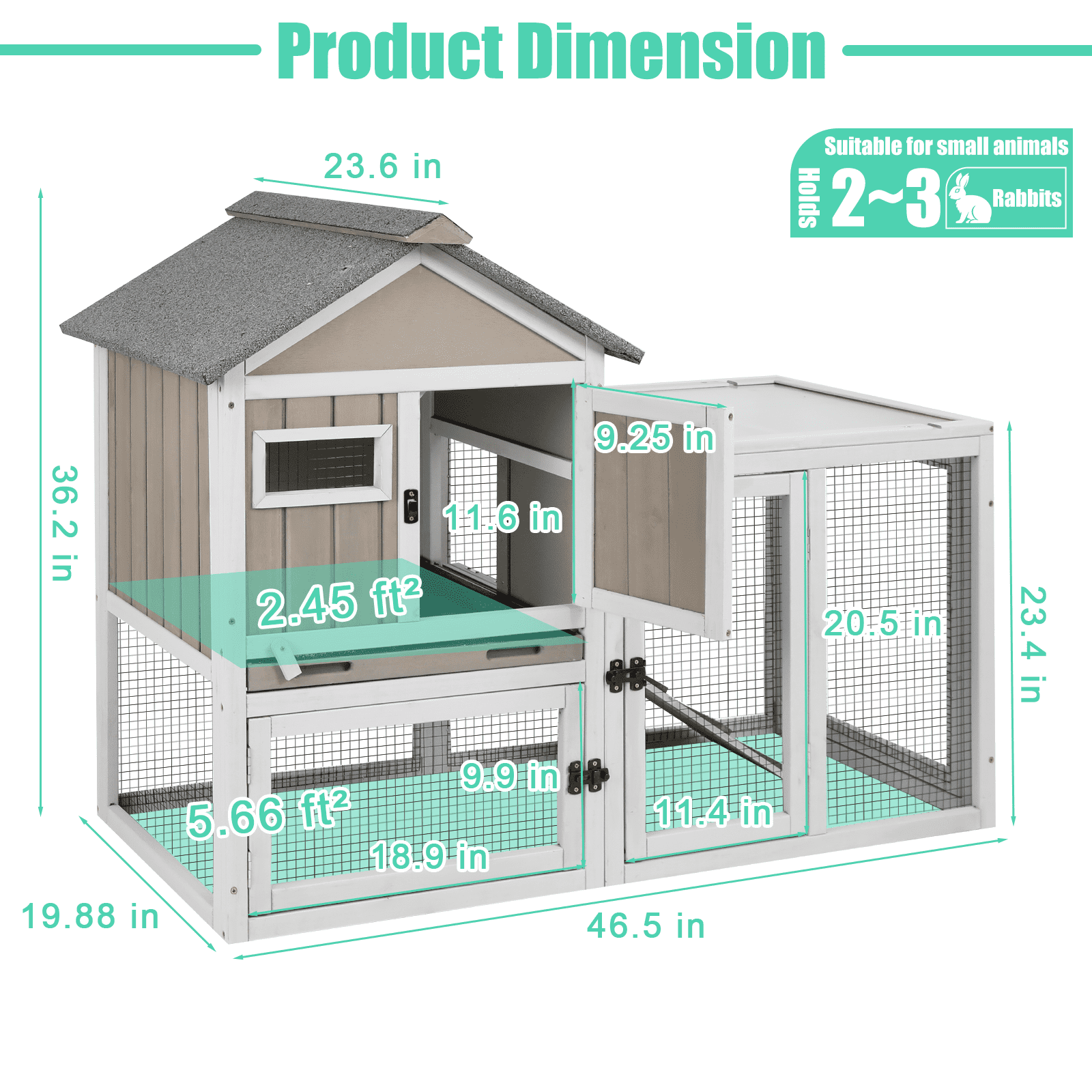 PETSCOSSET Rabbit Hutch Bunny Cage Indoor, Two-Story Large Rabbit Cage Guinea Pig House with Tray, Gray