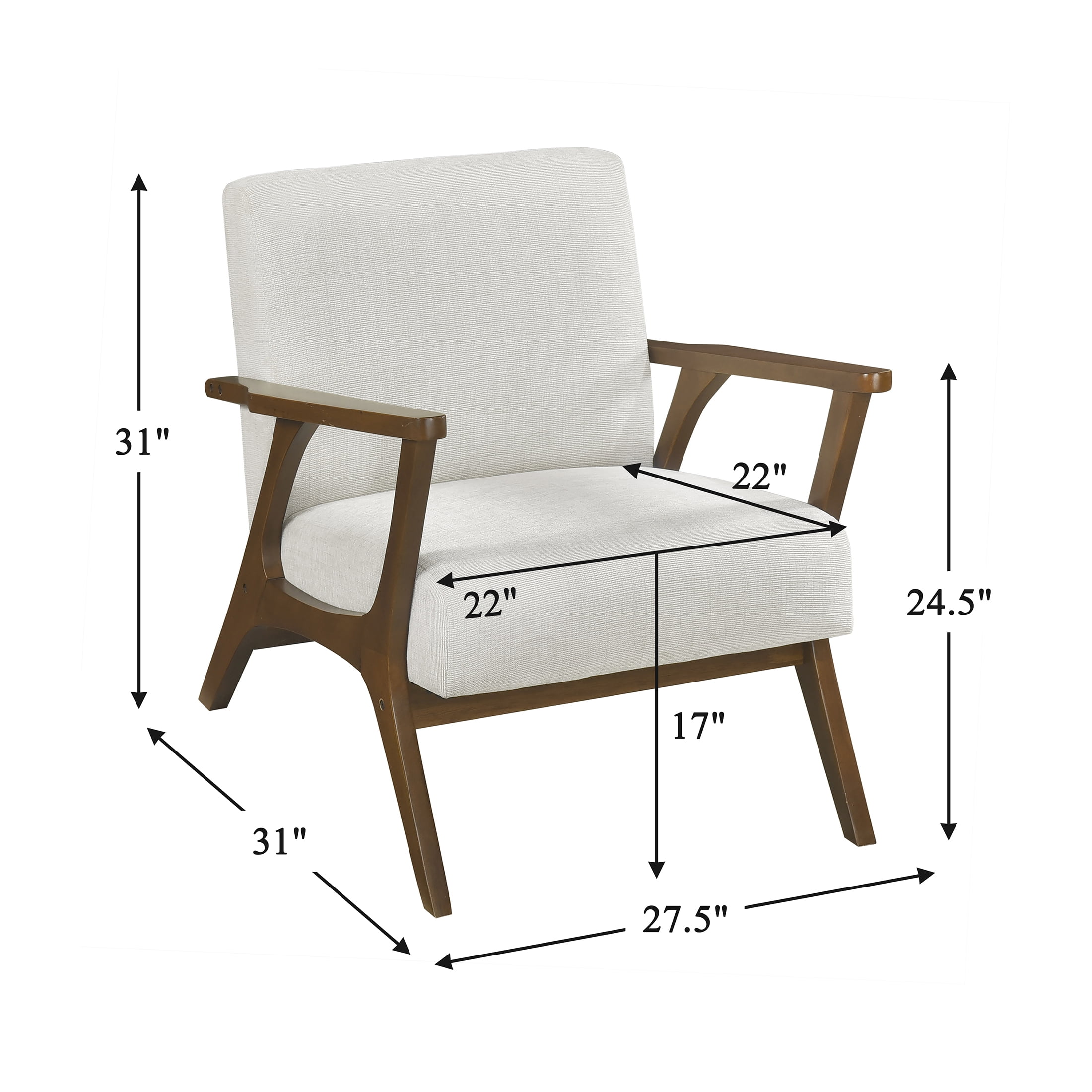 OakvillePark Everwyn Chenille Accent Chair, Beige/Chestnut Wood