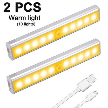 

2 pcs Portable Closet Lights Wireless 10 Led Under Cabinet Lighting Motion Sensor Activated Build In Rechargeable Battery Magnetic Little Safe Night Tap Light for Closet Cabinet