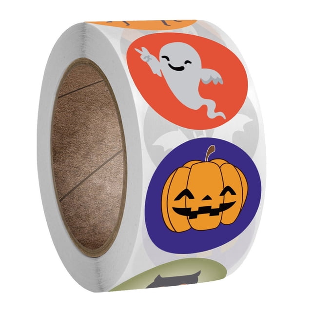 Halloween Stickers Roll 500 Labels Party Scary Pumpkin Bat Wall Decals for Home Classroom