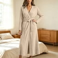 thumbnail image 5 of Sofwtay Women's Ribbed Knit Wrap Bath Robe Long Sleeve Maxi House Robe with Self‑Tie Belt Dual Patch Pockets for Lounging, 5 of 7
