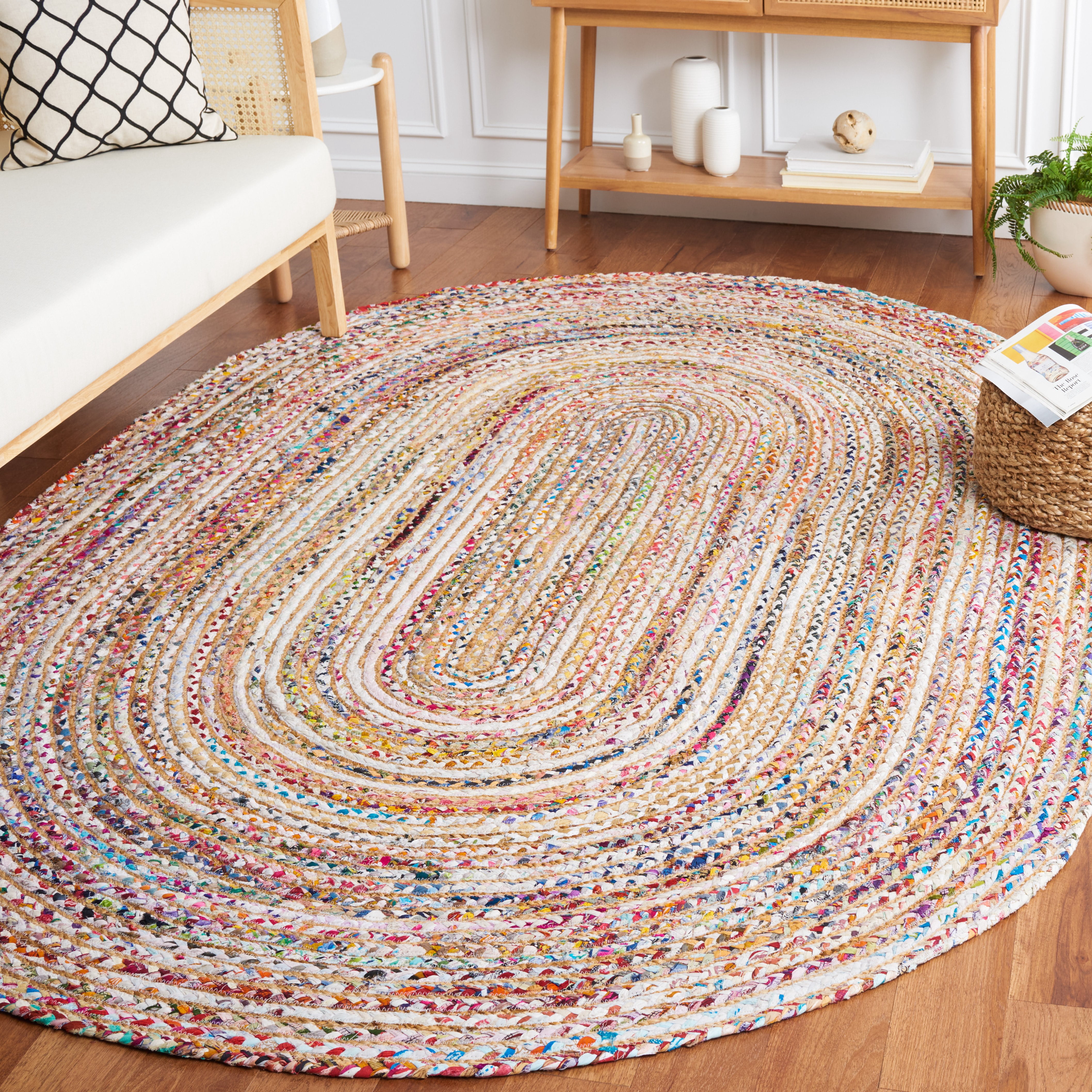 SAFAVIEH Cape Cod Miah Geometric Area Rug, Beige/Multi, 9' x 12' Oval