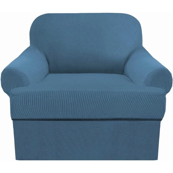 2-Piece T-Cushion Chair Slipcover Set – Stretch Sofa Cover for T-Cushion Armchairs & Chairs (Fits Width Up to 47") – Washable Furniture Protector with T-Shaped Seat Cover(Dusty Blue, Chair)
