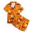 thumbnail image 4 of Caqnni Kids Unisex Pjs Set Girls Boys Silk Pajama Sets Satin Clasic Sleepwear Summer 2 Pieces Button Down Nighty Girls Halloween Pajamas Shorts Sets (4-5 Years,Orange), 4 of 5